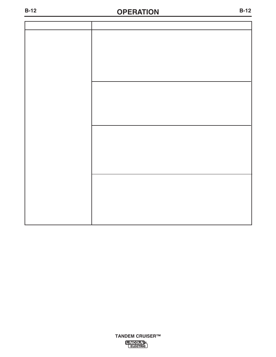 Operation, P.12 | Lincoln Electric IM10114 TANDEM CRUISER User Manual | Page 48 / 64