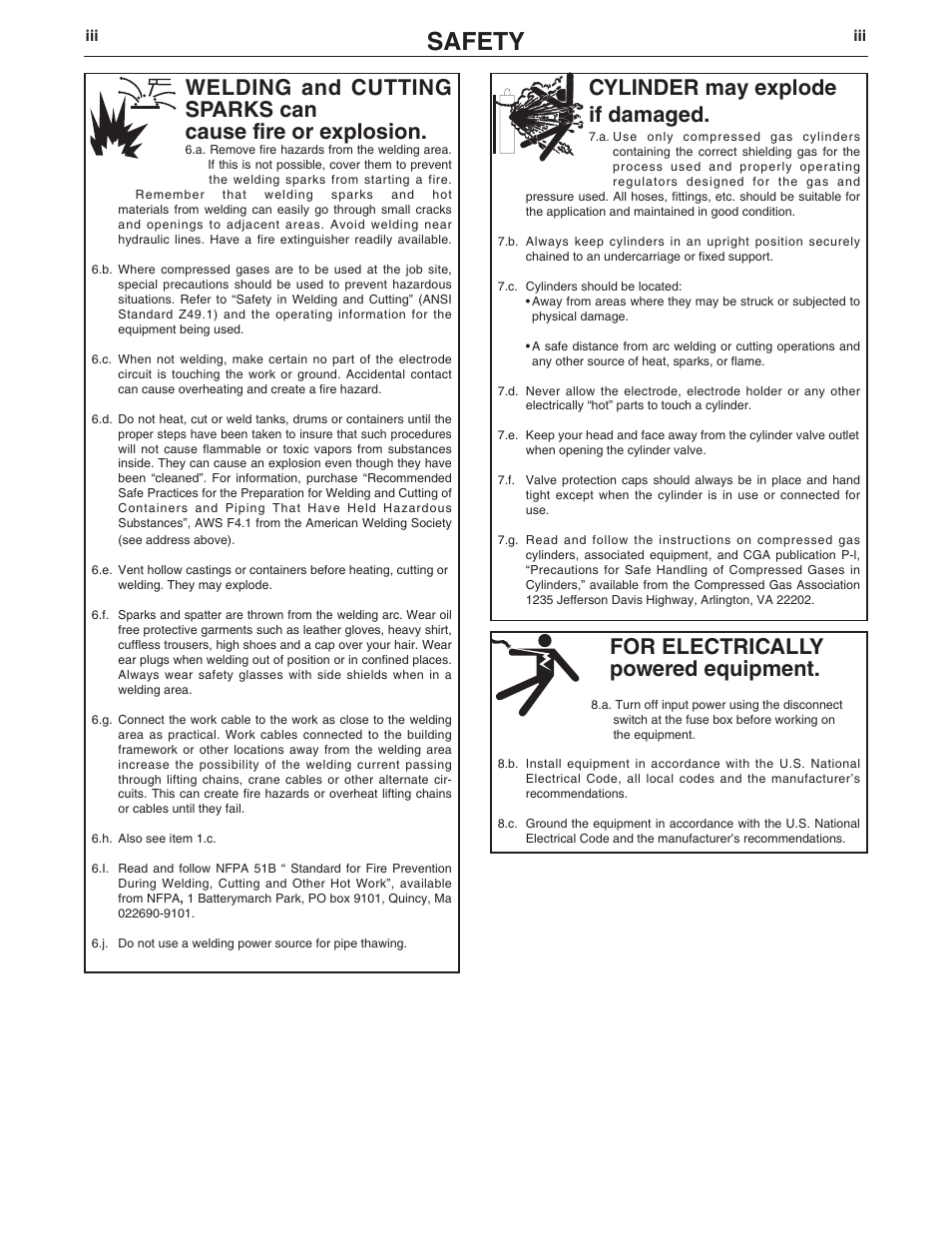 Safety, For electrically powered equipment, Cylinder may explode if damaged | Lincoln Electric IM10063 TCV400 User Manual | Page 4 / 31