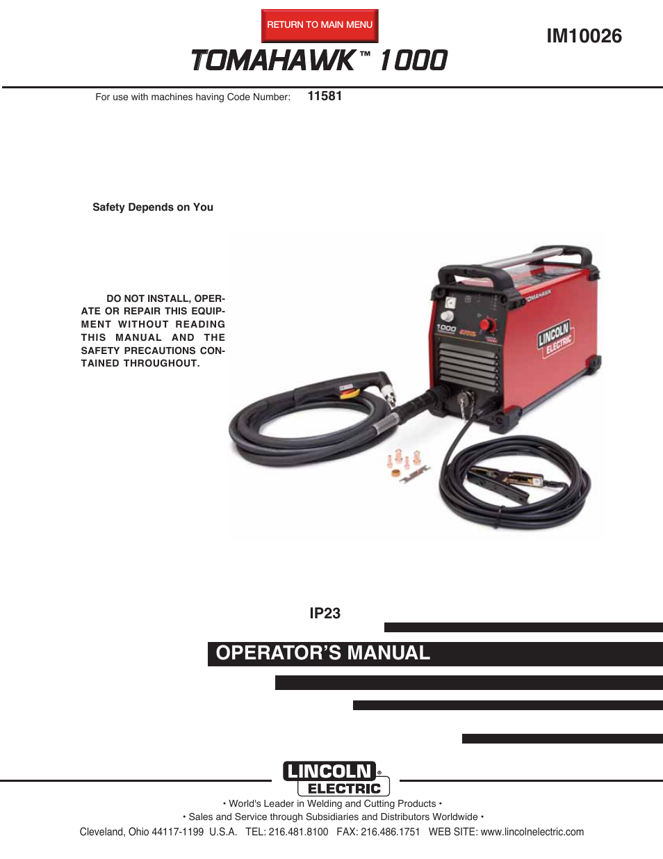 Lincoln Electric IM10026 TOMAHAWK 1000 User Manual | 34 pages