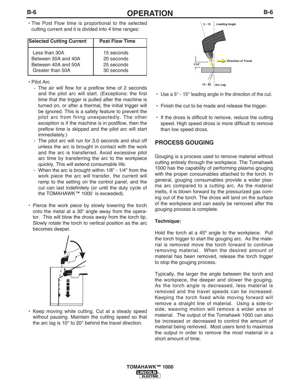 Operation, Process gouging | Lincoln Electric IM10026 TOMAHAWK 1000 User Manual | Page 16 / 34