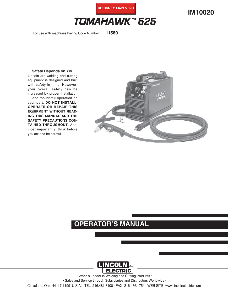 Lincoln Electric IM10020 TOMAHAWK 625 User Manual | 34 pages