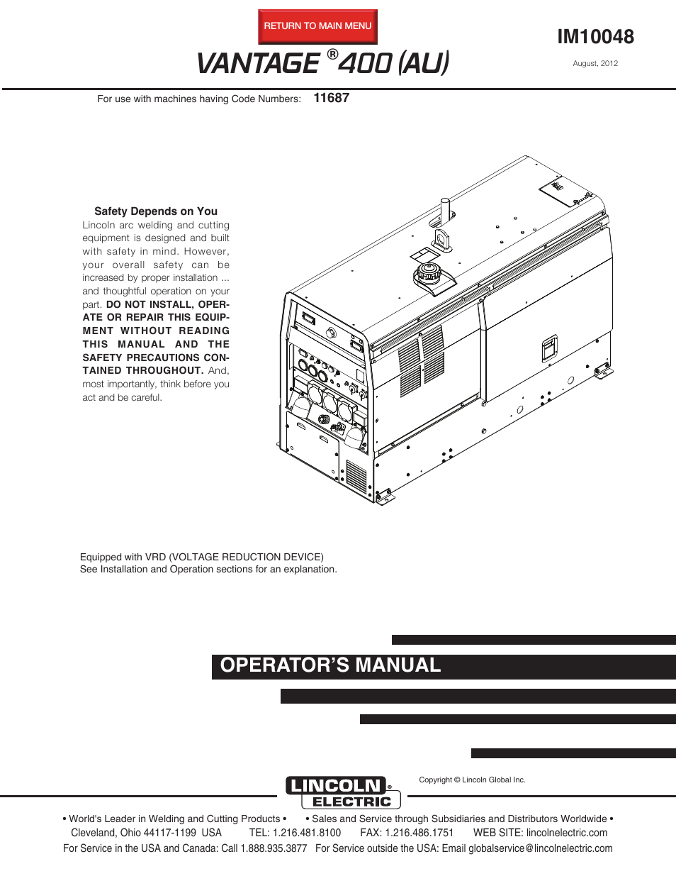 Lincoln Electric IM10048 VANTAGE 400 (AU) User Manual | 48 pages