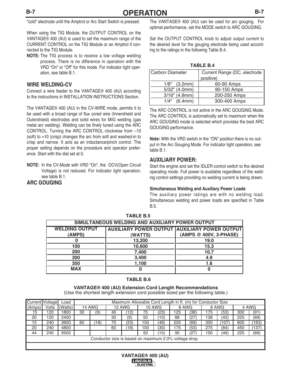 Operation | Lincoln Electric IM10048 VANTAGE 400 (AU) User Manual | Page 25 / 48