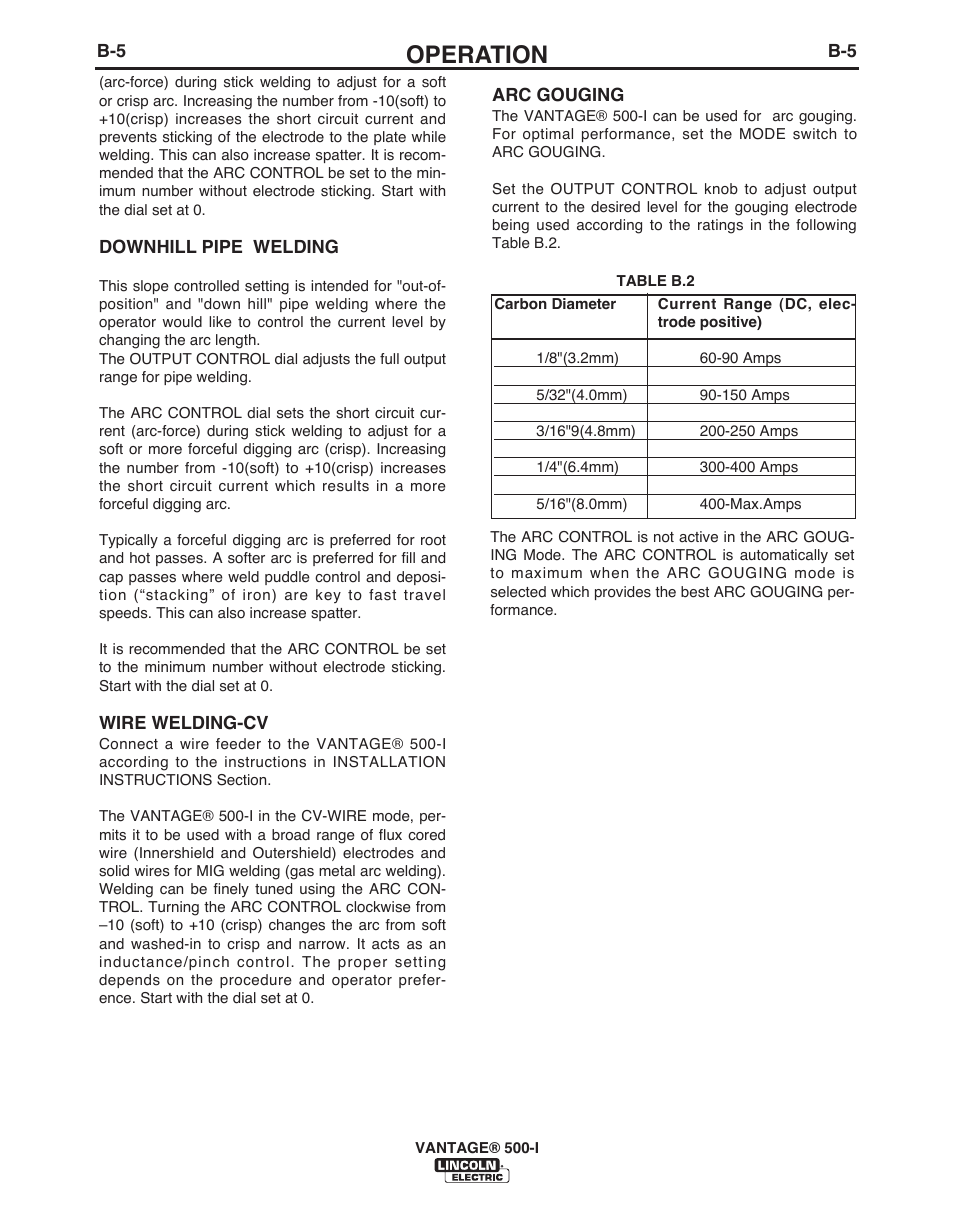 Operation | Lincoln Electric IM10003 VANTAGE 500-I User Manual | Page 20 / 44