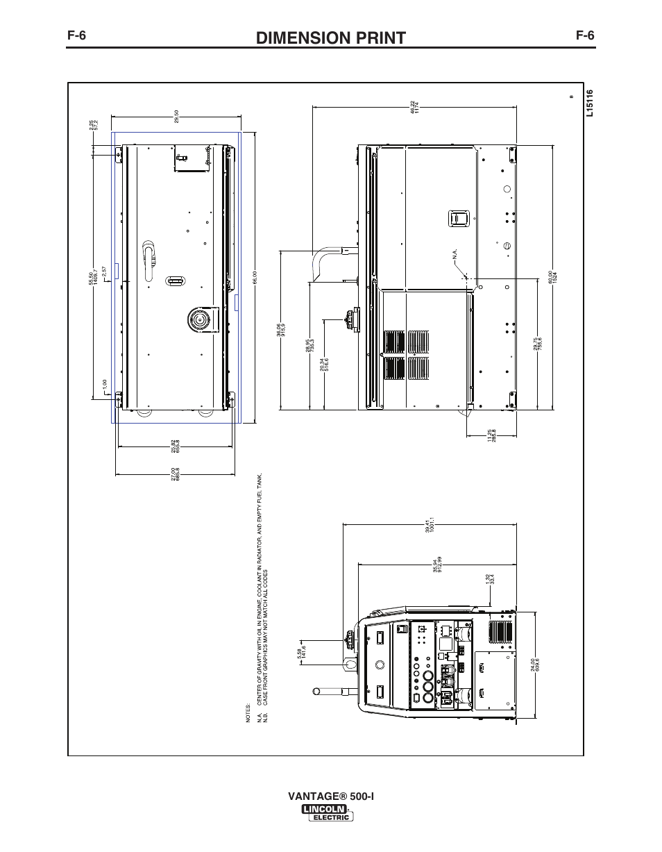 Dimension print | Lincoln Electric IM10003 VANTAGE 500-I User Manual | Page 41 / 44