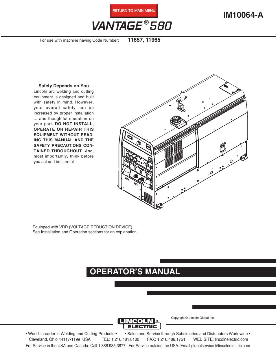 Lincoln Electric IM10064 VANTAGE 580 User Manual | 53 pages