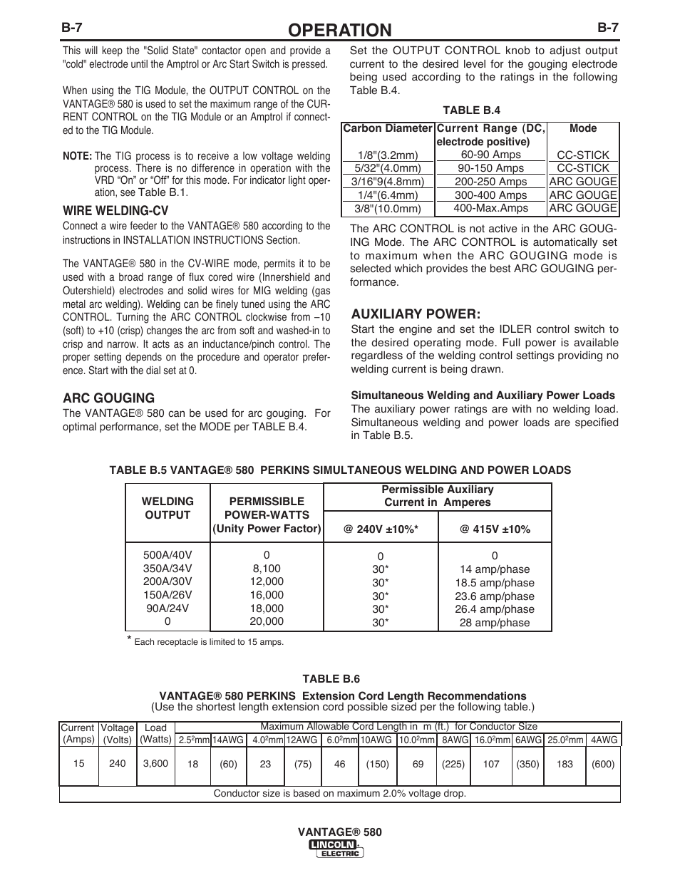 Operation | Lincoln Electric IM10064 VANTAGE 580 User Manual | Page 25 / 53