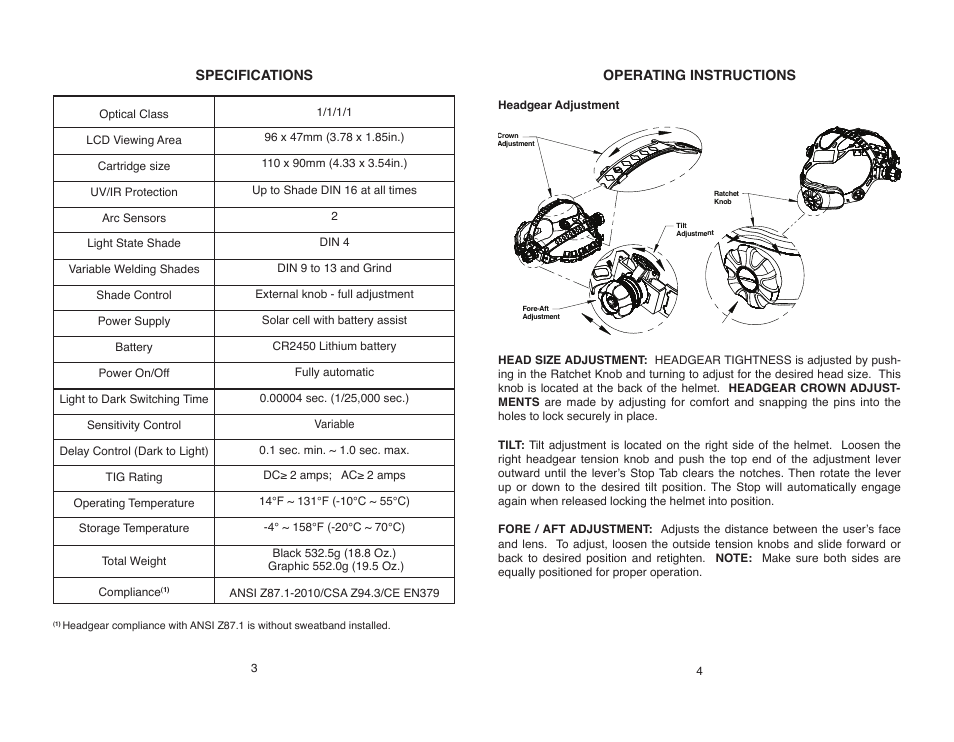 Lincoln Electric IM10165 VIKING 1840 SERIES AUTO-DARKENING HELMETS User Manual | Page 5 / 12