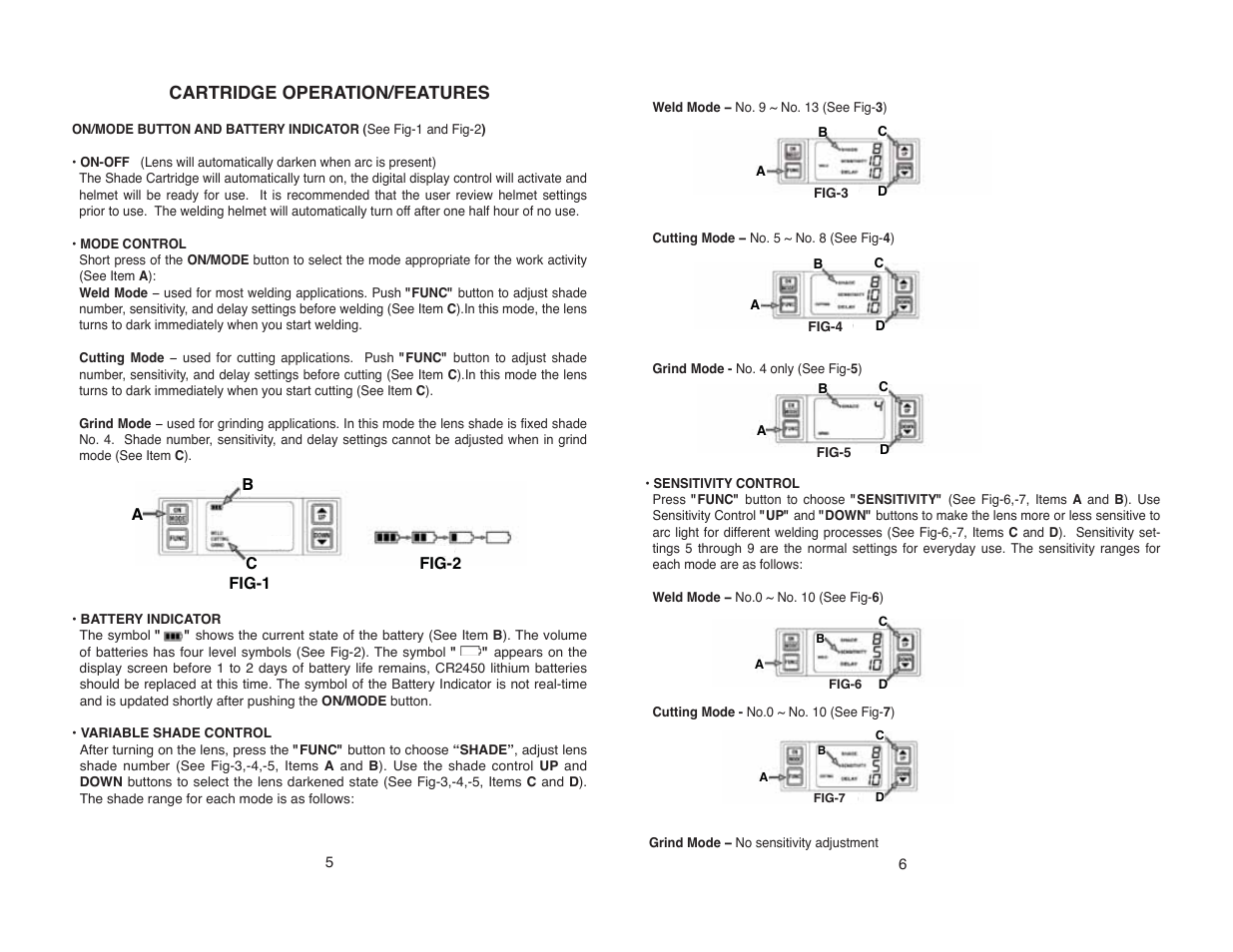 Cartridge operation/features | Lincoln Electric IM10131 VIKING 2450D SERIES AUTO-DARKENING HELMETS User Manual | Page 7 / 14