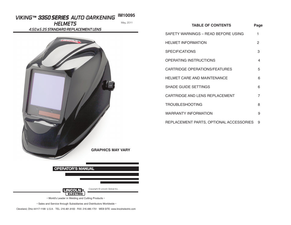 Viking ™ 3350 series auto-darkening helmets | Lincoln Electric IM10095 VIKING 3350 SERIES AUTO-DARKENING HELMETS User Manual | Page 2 / 12