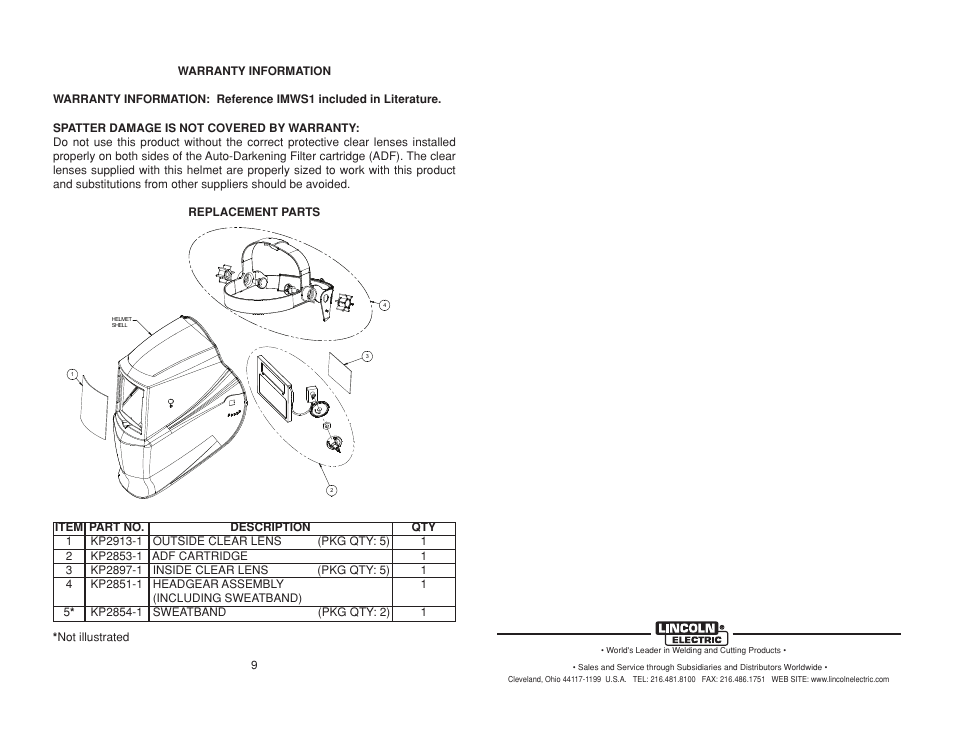 Lincoln Electric IM10002 VIKING 700G AUTO-DARKENING HELMETS User Manual | Page 11 / 12