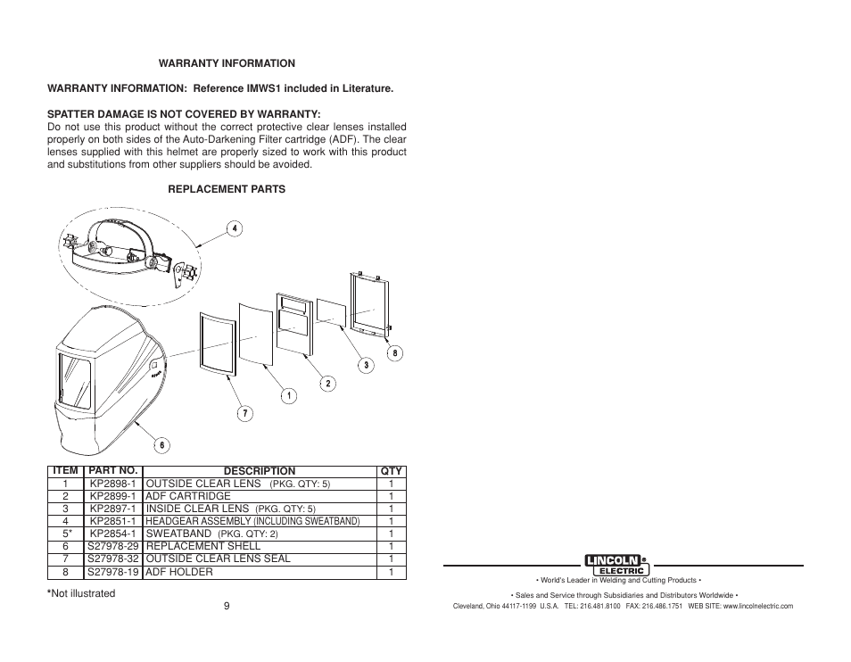 Lincoln Electric IM10039 VIKING 750S AUTO-DARKENING HELMETS User Manual | Page 12 / 12