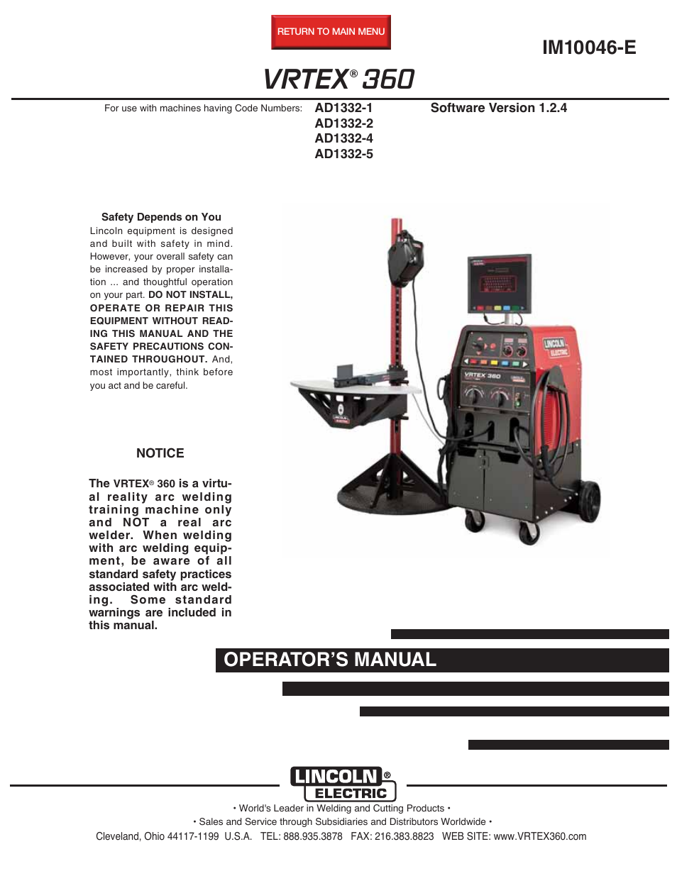 Lincoln Electric IM10046 VRTEX 360 User Manual | 65 pages