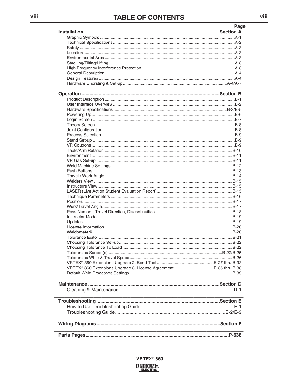 Lincoln Electric IM10046 VRTEX 360 User Manual | Page 10 / 65