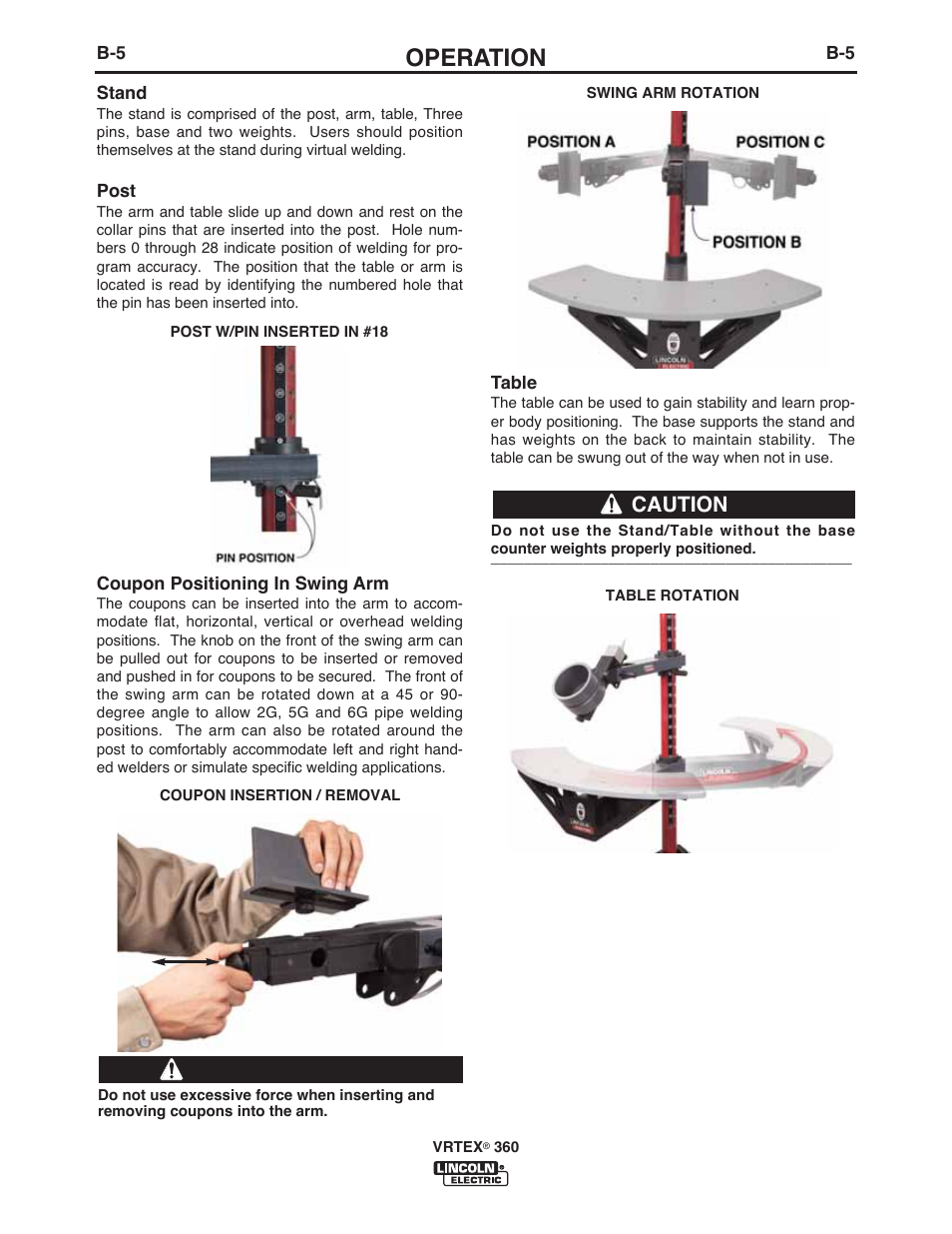 Operation, Caution | Lincoln Electric IM10046 VRTEX 360 User Manual | Page 22 / 65