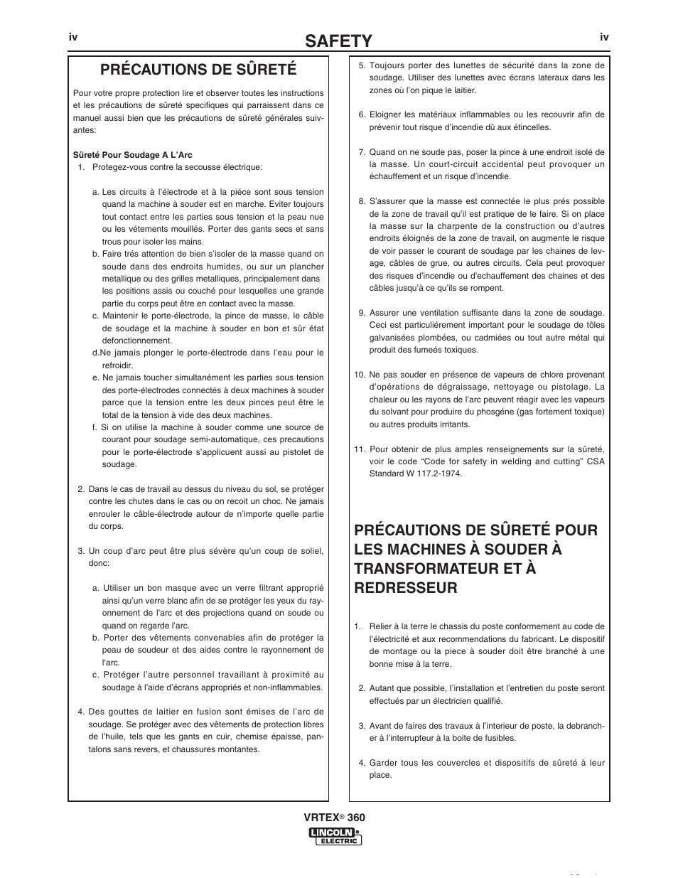 Safety, Précautions de sûreté | Lincoln Electric IM10046 VRTEX 360 User Manual | Page 6 / 65