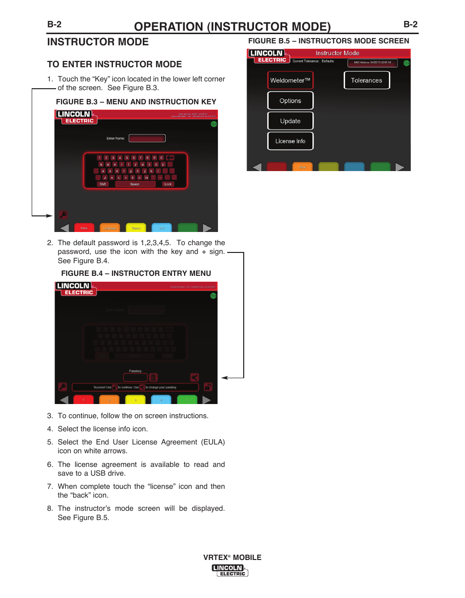 Operation (instructor mode), Instructor mode | Lincoln Electric IM10136 VRTEX MOBILE User Manual | Page 21 / 53