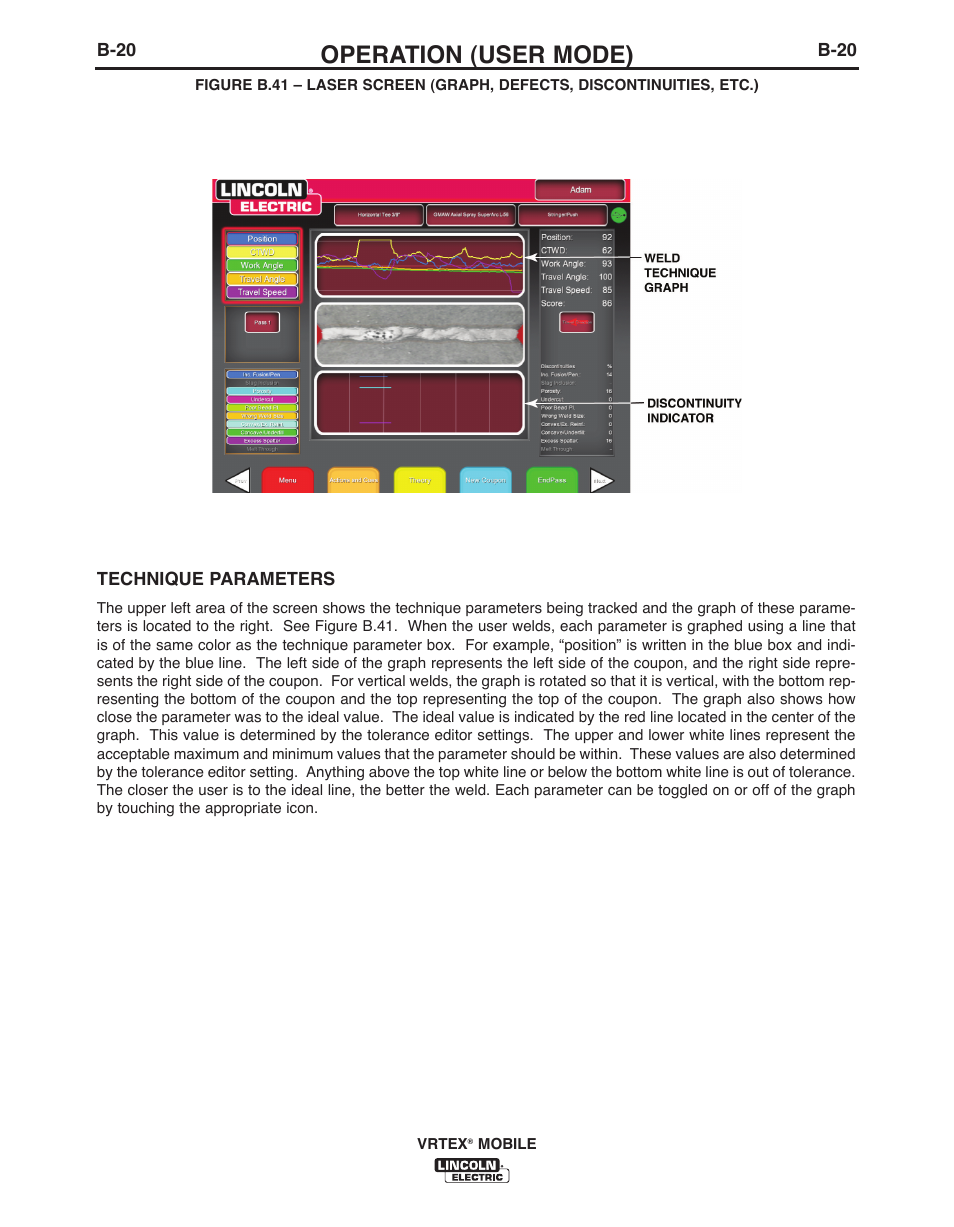 Operation (user mode) | Lincoln Electric IM10136 VRTEX MOBILE User Manual | Page 39 / 53