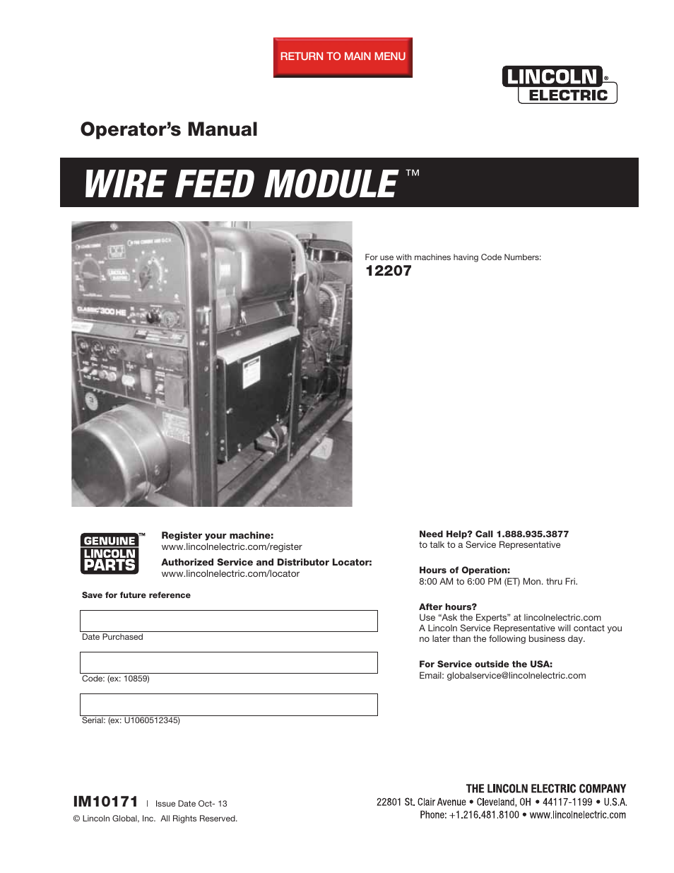 Lincoln Electric IM10171 WIRE FEED MODULE User Manual | 36 pages