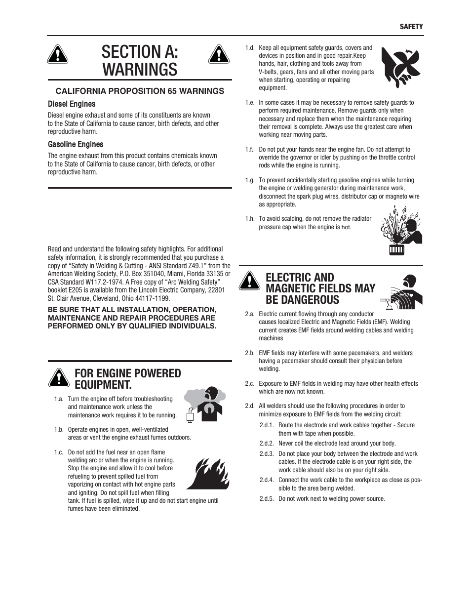 For engine powered equipment, Electric and magnetic fields may be dangerous | Lincoln Electric IM10171 WIRE FEED MODULE User Manual | Page 3 / 36