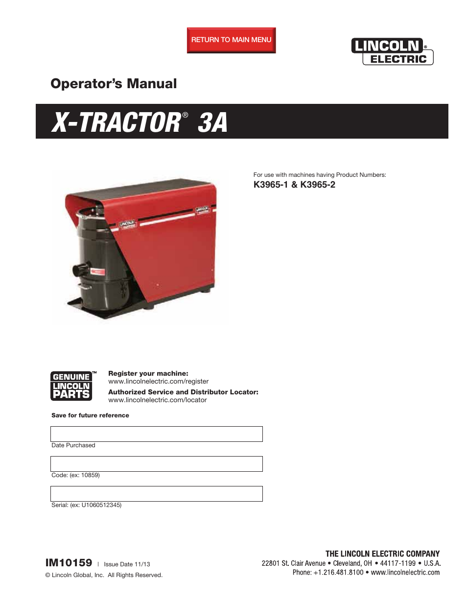 Lincoln Electric IM10159 X-TRACTOR 3A User Manual | 28 pages