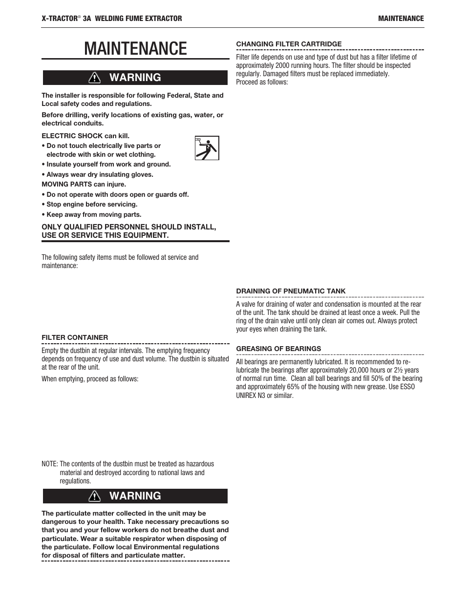 Maintenance, Warning | Lincoln Electric IM10159 X-TRACTOR 3A User Manual | Page 14 / 28