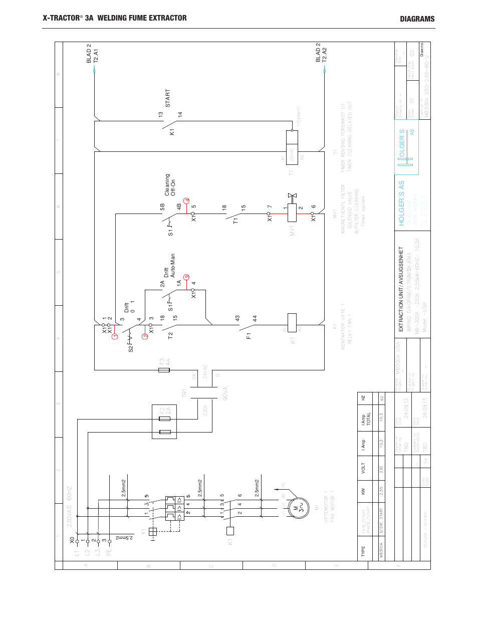 Diagrams x-tractor, 3a welding fume extractor, Ho l g er `s as | Lincoln Electric IM10159 X-TRACTOR 3A User Manual | Page 17 / 28