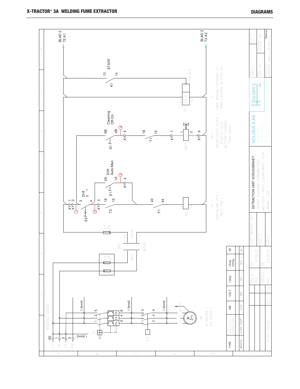 Diagrams x-tractor, 3a welding fume extractor, Ho l g er `s as | Lincoln Electric IM10159 X-TRACTOR 3A User Manual | Page 18 / 28