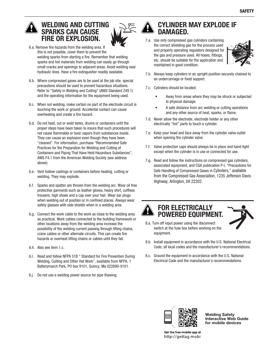 Cylinder may explode if damaged, For electrically powered equipment | Lincoln Electric IM10159 X-TRACTOR 3A User Manual | Page 5 / 28