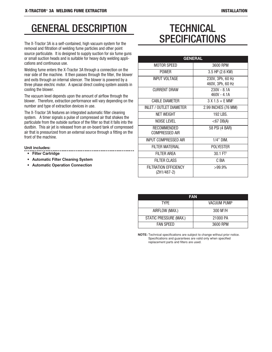 General description, Technical specifications | Lincoln Electric IM10159 X-TRACTOR 3A User Manual | Page 9 / 28