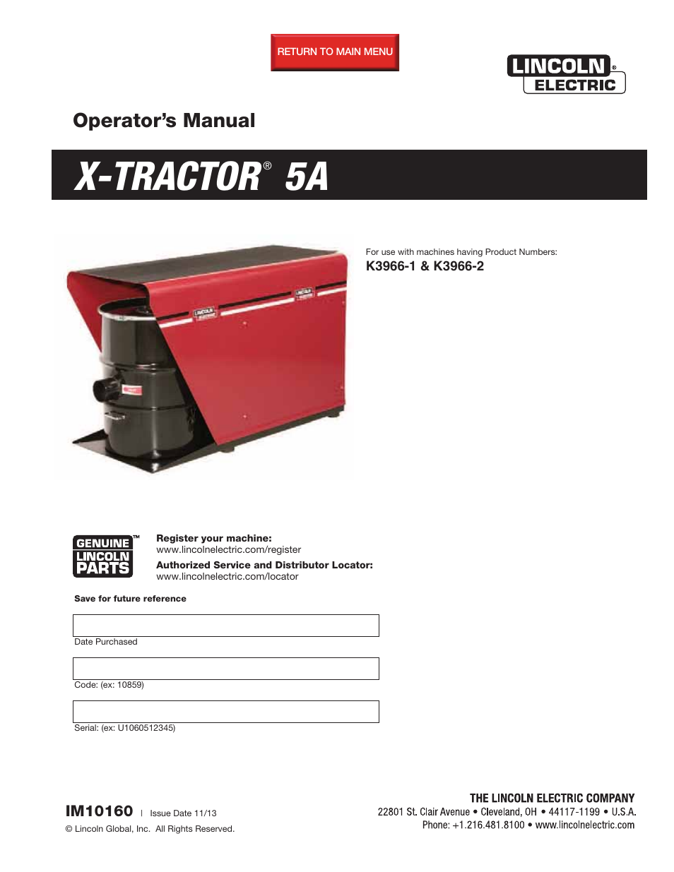 Lincoln Electric IM10160 X-TRACTOR 5A User Manual | 28 pages