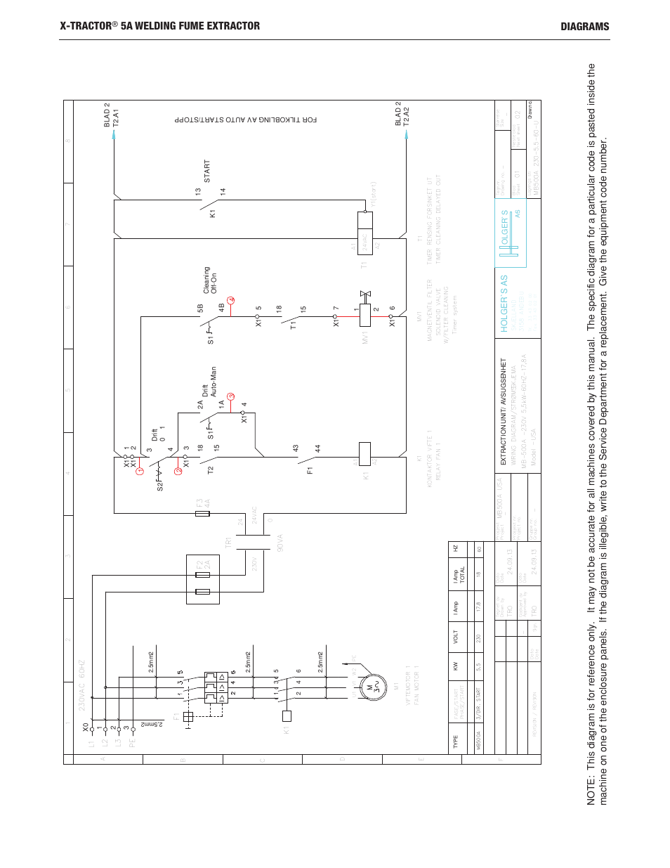 Diagrams x-tractor, 5a welding fume extractor, Ho l g er `s as | Lincoln Electric IM10160 X-TRACTOR 5A User Manual | Page 17 / 28