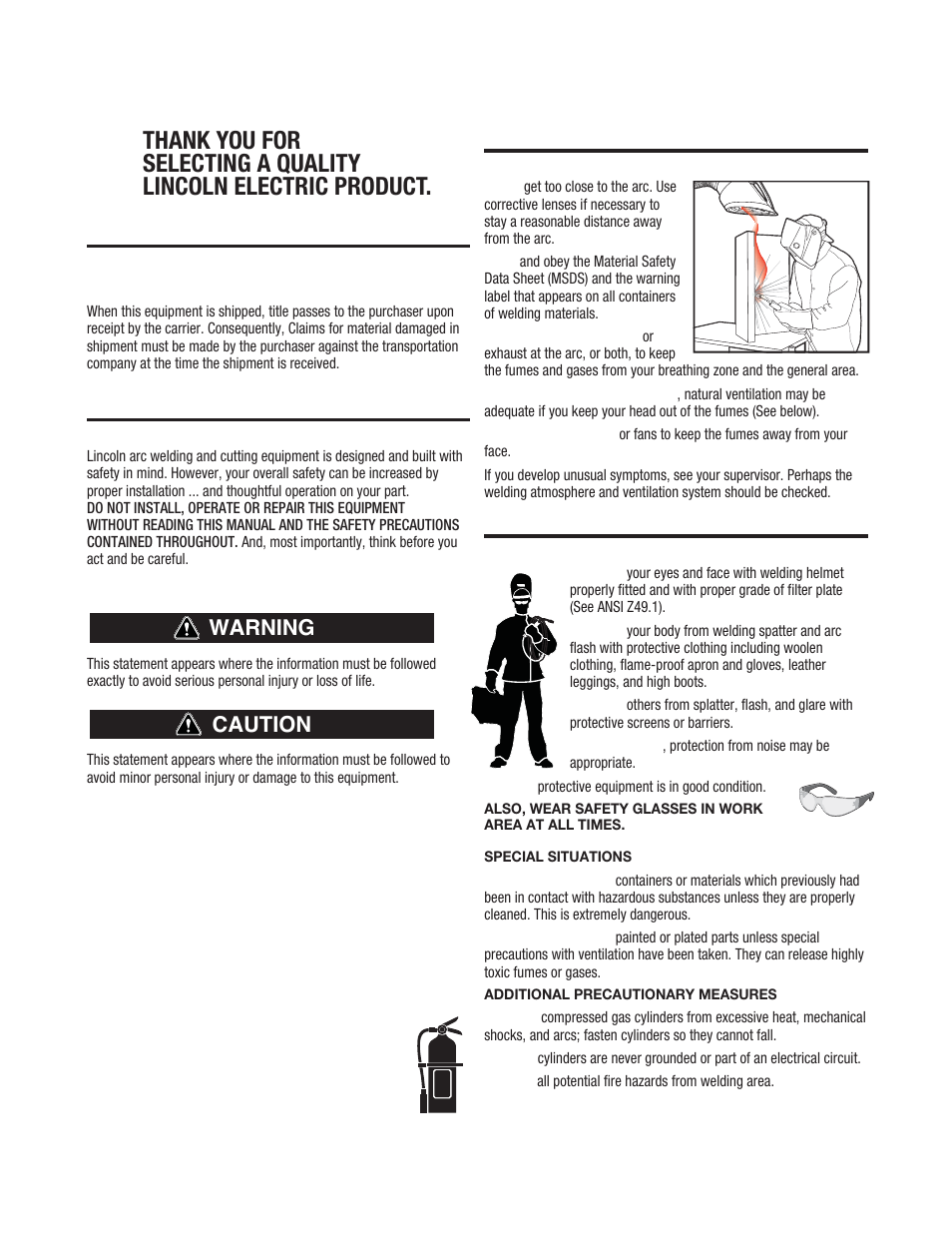 Warning caution | Lincoln Electric IM10161 X-TRACTOR 8A User Manual | Page 2 / 28