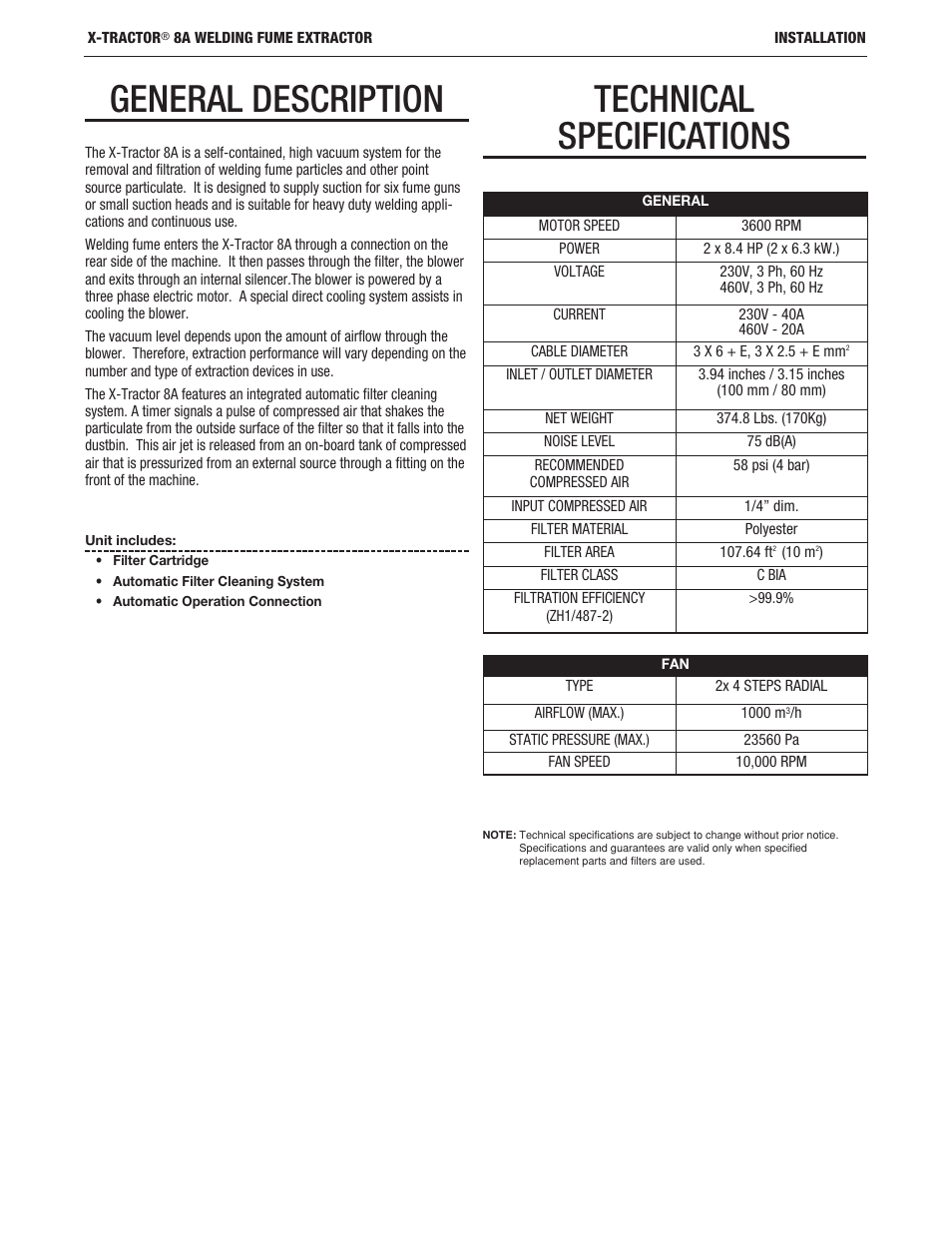 General description, Technical specifications | Lincoln Electric IM10161 X-TRACTOR 8A User Manual | Page 9 / 28