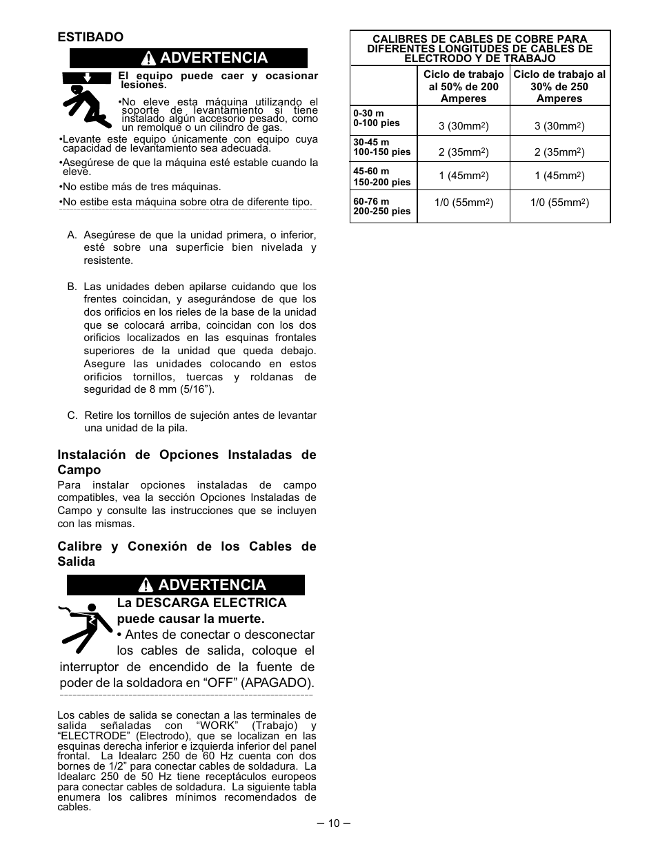 Advertencia | Lincoln Electric IM402 IDEALARC AC_DC 250 User Manual | Page 11 / 23