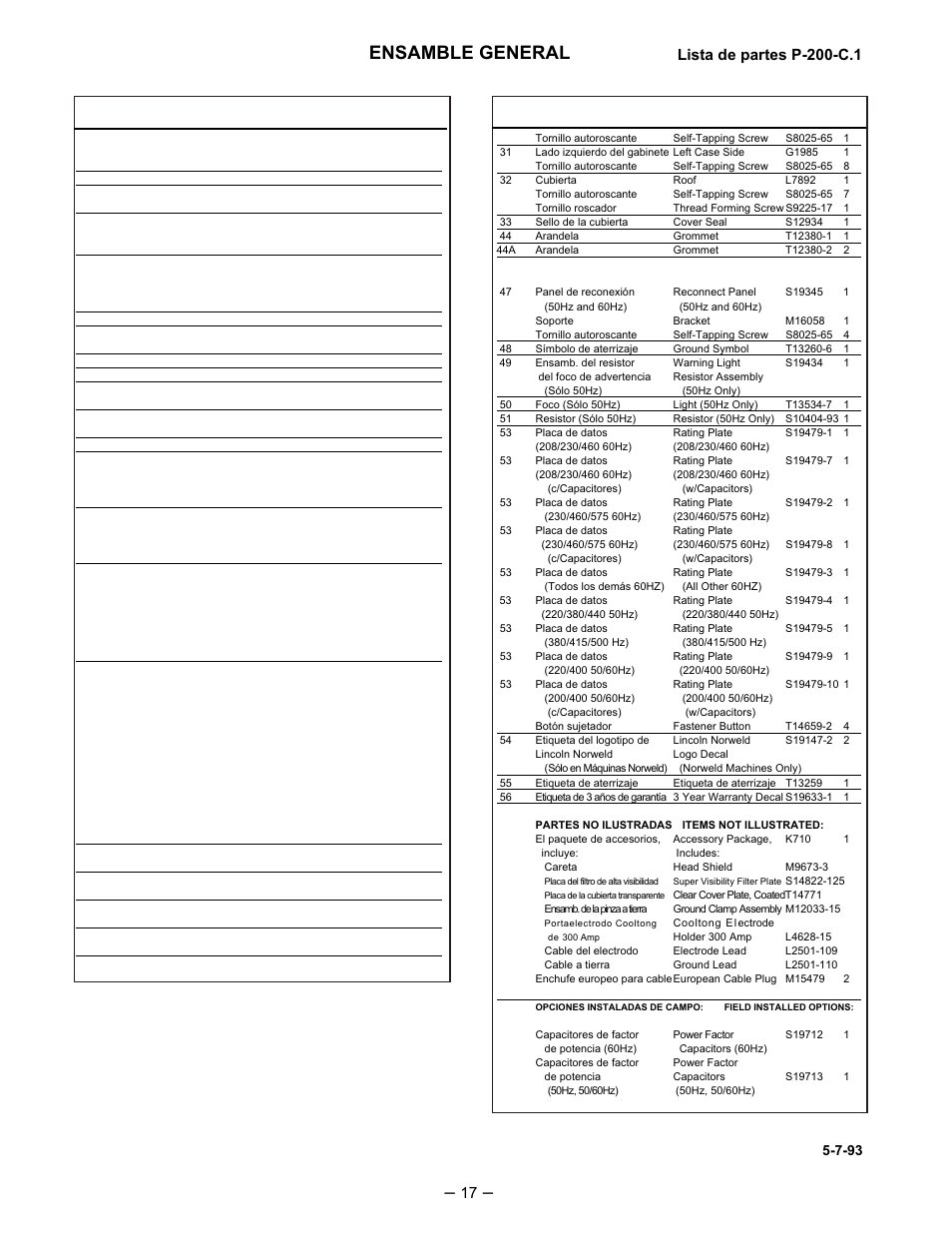 Ensamble general, Lista de partes p-200-c.1 | Lincoln Electric IM402 IDEALARC AC_DC 250 User Manual | Page 18 / 23