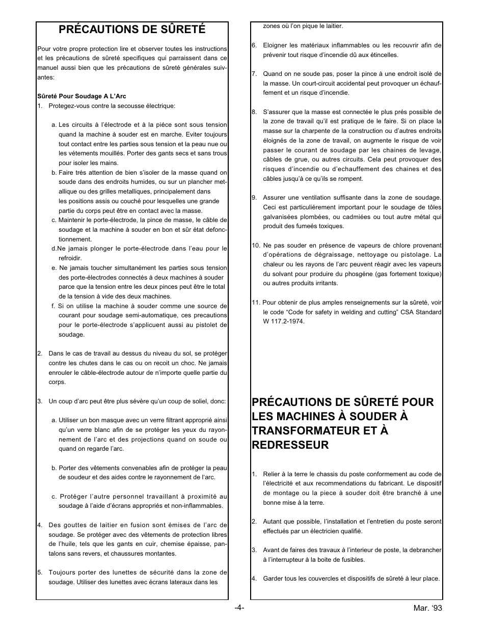 Précautions de sûreté | Lincoln Electric IM402 IDEALARC AC_DC 250 User Manual | Page 5 / 23