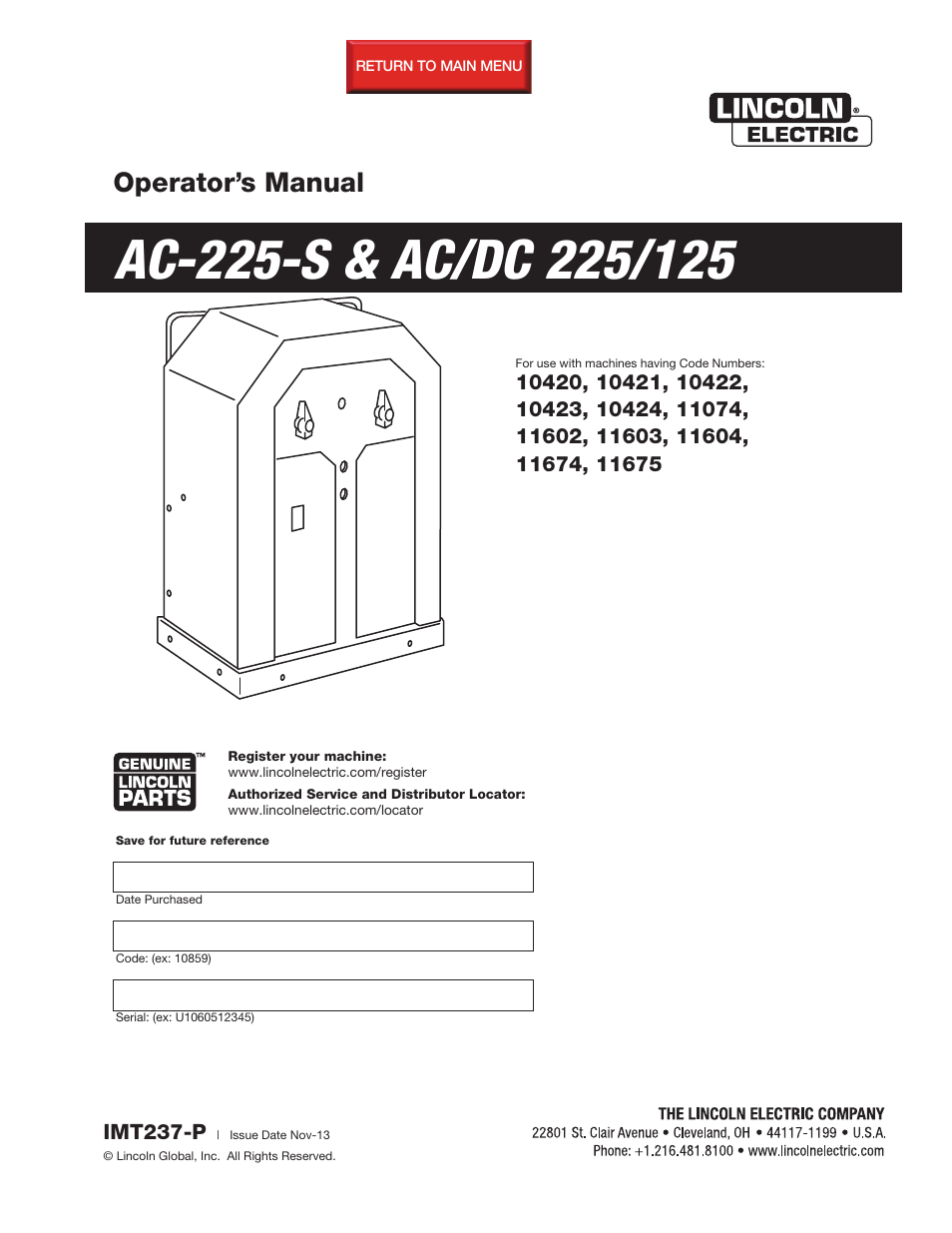 Lincoln Electric IMT237 AC_DC 225_125 User Manual | 68 pages