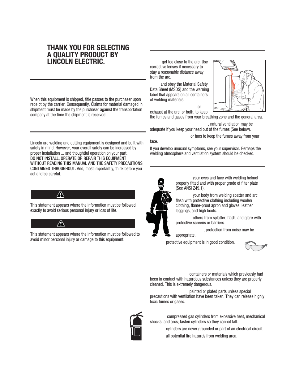 Warning caution | Lincoln Electric IMT237 AC_DC 225_125 User Manual | Page 2 / 68