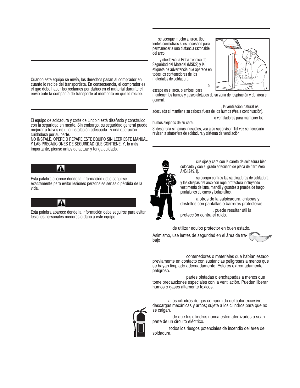 Precaución advertencia | Lincoln Electric IMT237 AC_DC 225_125 User Manual | Page 24 / 68