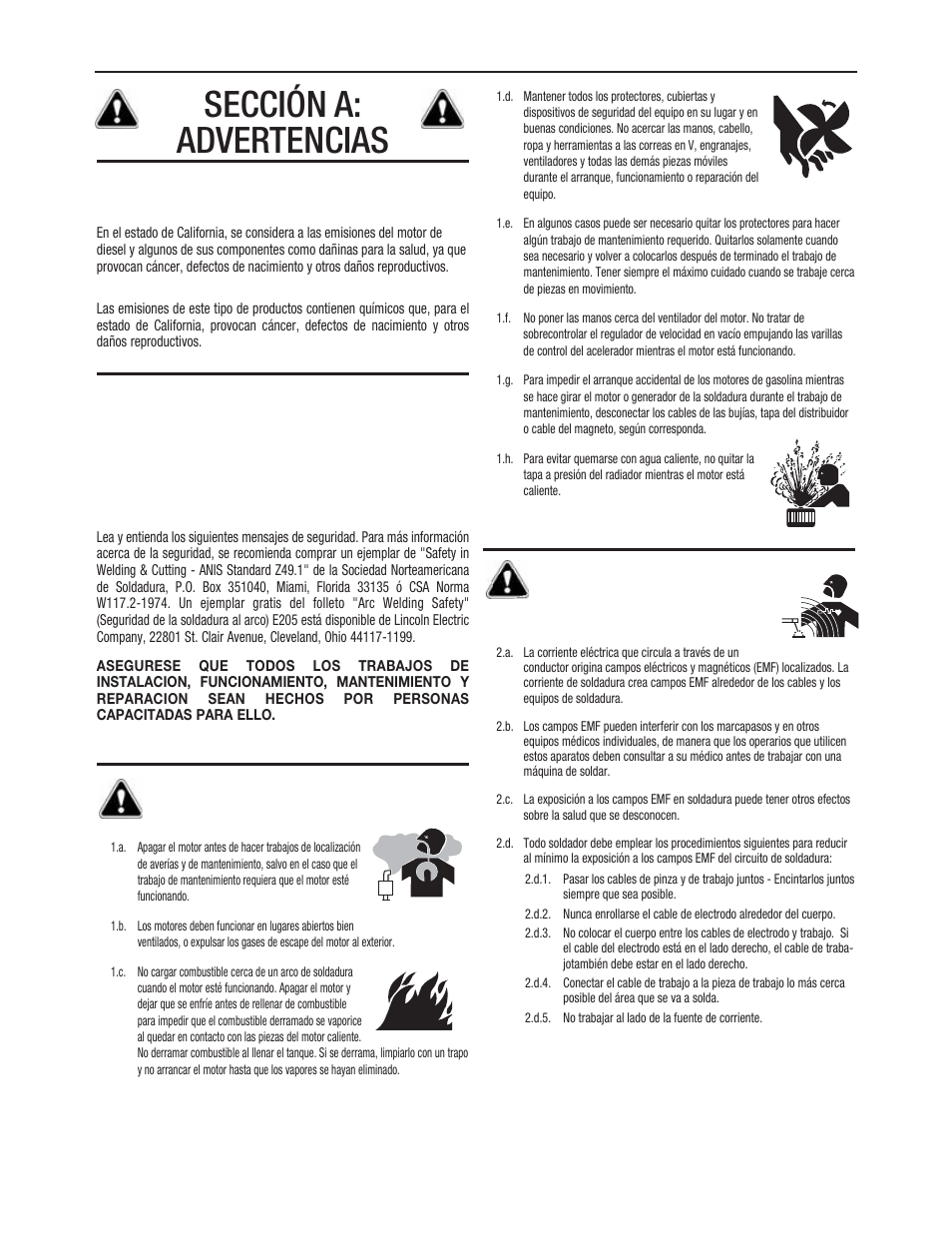 Sección a: advertencias, Para equipos accionados por motor | Lincoln Electric IMT237 AC_DC 225_125 User Manual | Page 25 / 68