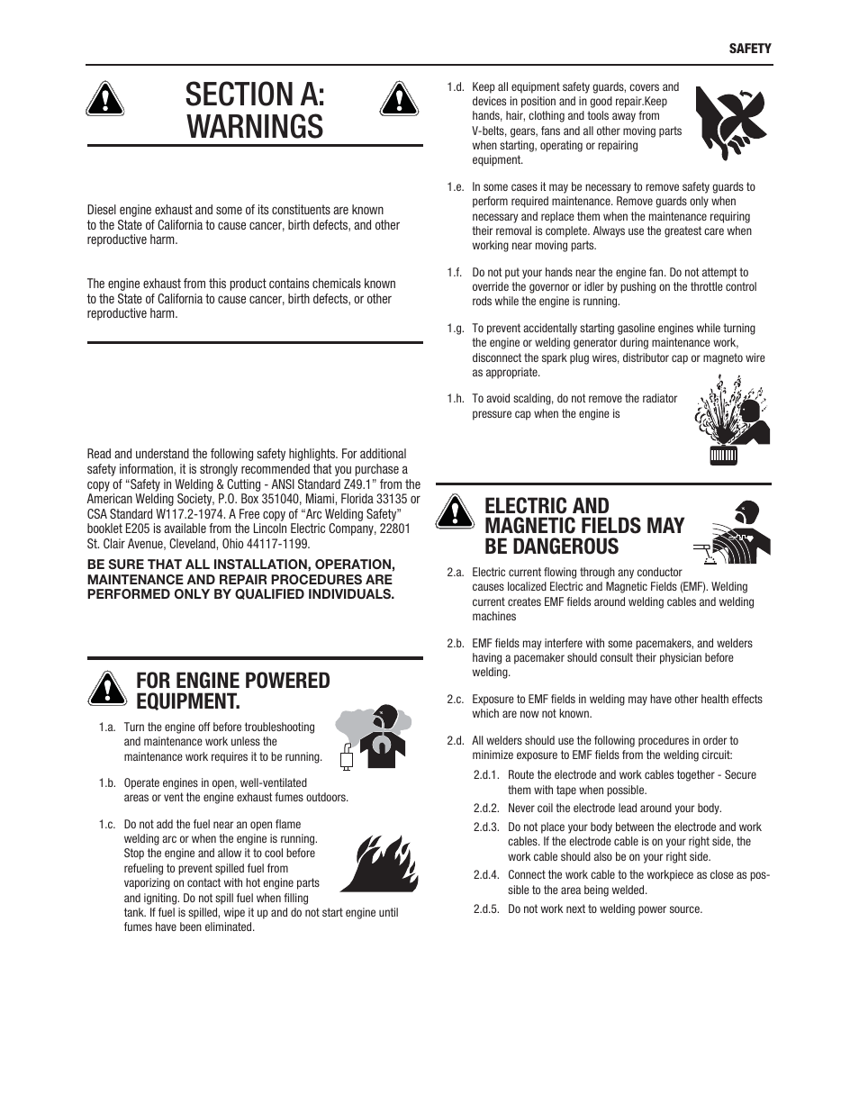 For engine powered equipment, Electric and magnetic fields may be dangerous | Lincoln Electric IMT237 AC_DC 225_125 User Manual | Page 3 / 68