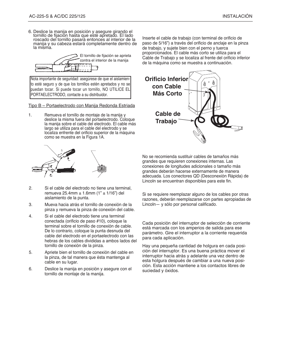 Selección de la corriente de soldadura | Lincoln Electric IMT237 AC_DC 225_125 User Manual | Page 30 / 68