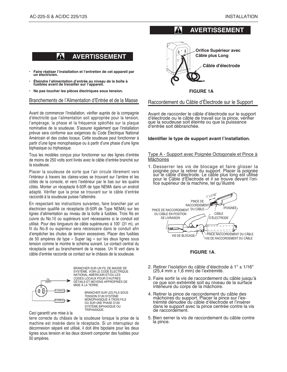 Instructions de fonctionnement, Avertissement | Lincoln Electric IMT237 AC_DC 225_125 User Manual | Page 51 / 68