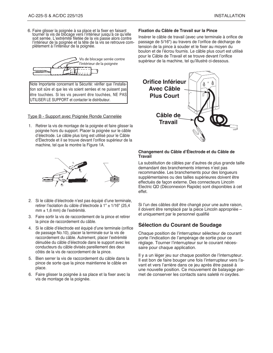 Sélection du courant de soudage | Lincoln Electric IMT237 AC_DC 225_125 User Manual | Page 52 / 68