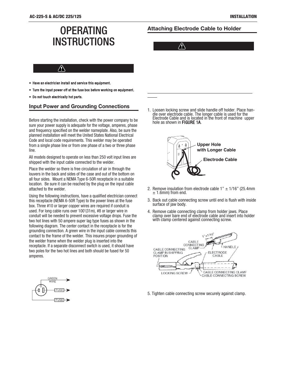 Operating instructions, Warning | Lincoln Electric IMT237 AC_DC 225_125 User Manual | Page 7 / 68