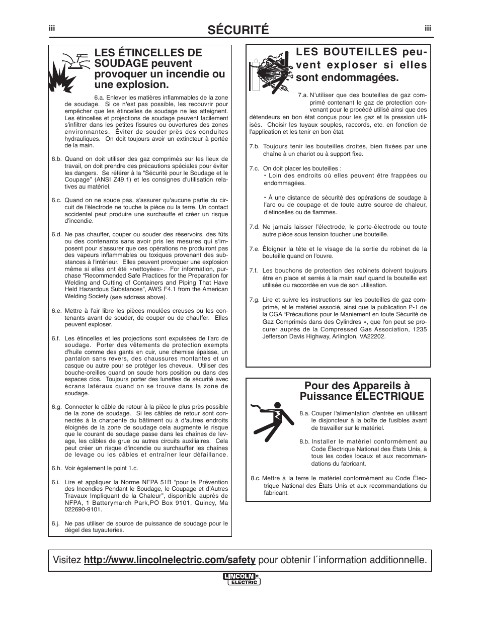 Sécurité, Pour des appareils à puissance électrique | Lincoln Electric IM918 INVERTEC V155-S User Manual | Page 4 / 27