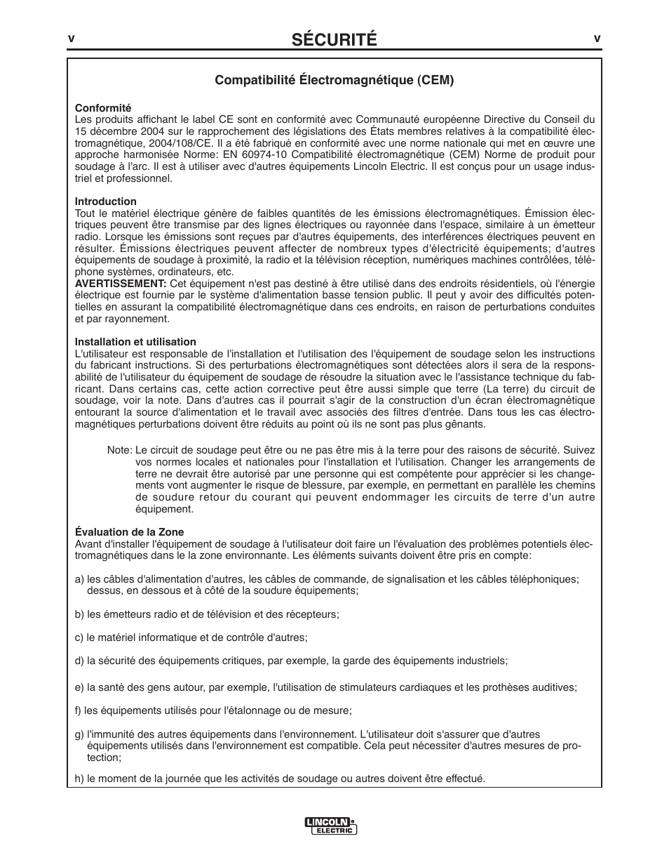 Sécurité | Lincoln Electric IM918 INVERTEC V155-S User Manual | Page 6 / 27