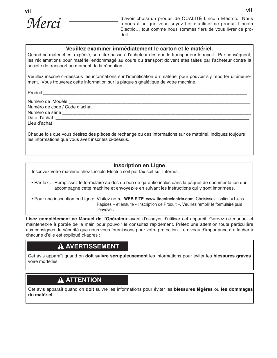 Merci | Lincoln Electric IM895 PRECISION TIG 225 User Manual | Page 8 / 40