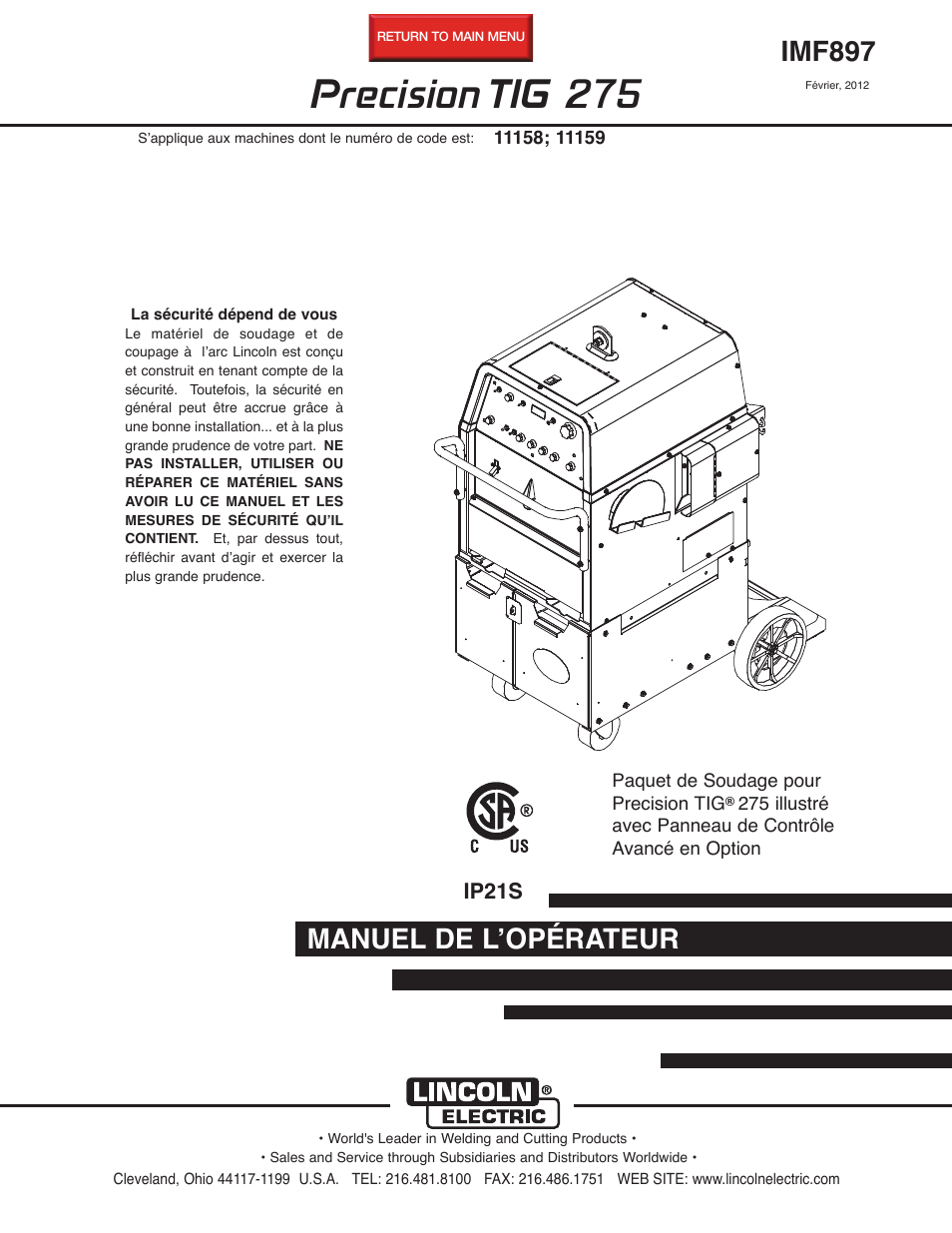 Lincoln Electric IM897 PRECISION TIG 275 User Manual | 48 pages